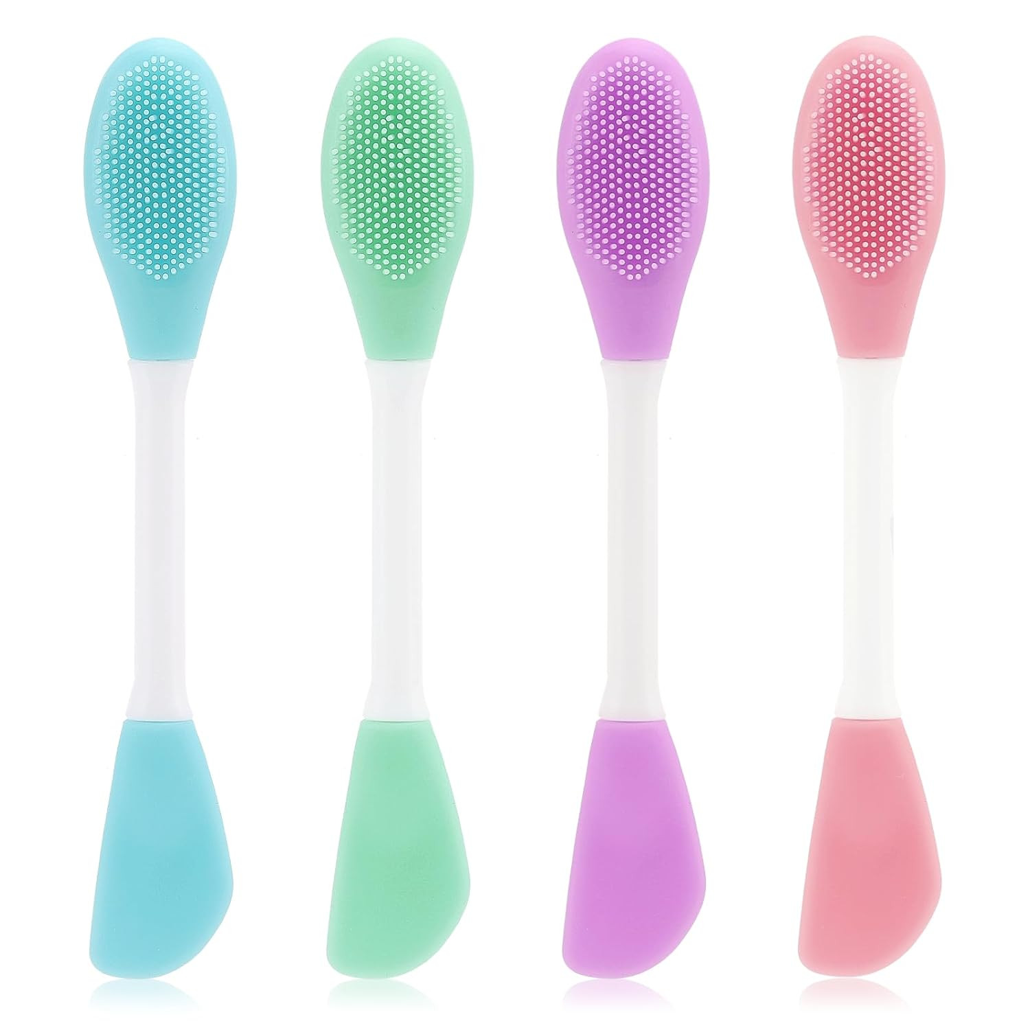 4 Pack Silicone Face Mask Applicator, 2 in 1 Double-Sided Facial Scrubber Brush