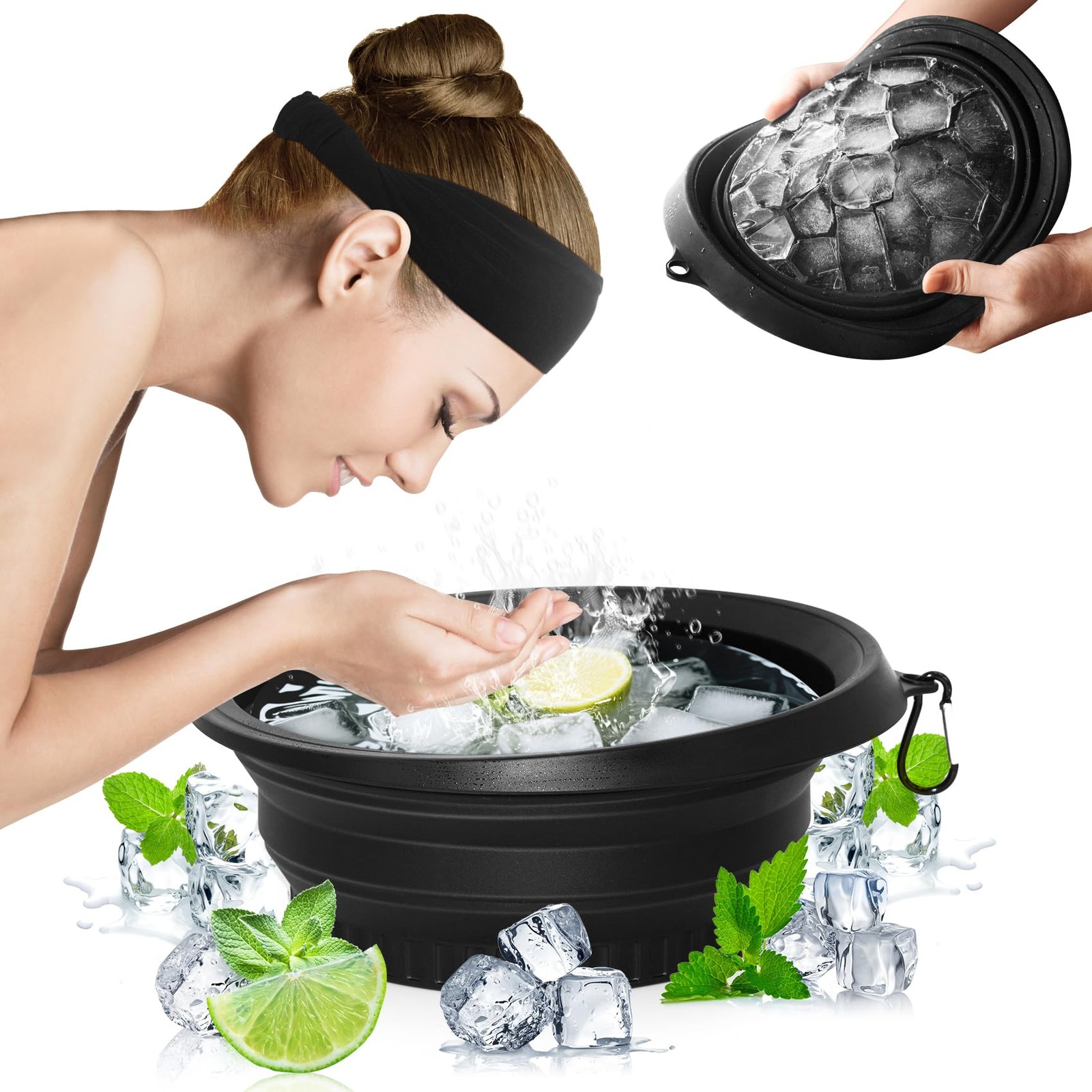 Snipeup Foldable Ice Bowl with Built-In Tray – Silicone Medium, Black