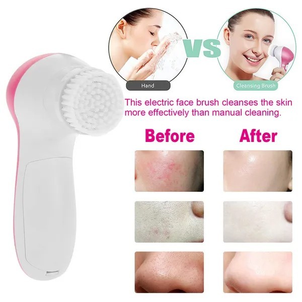 Electric Facial Cleansing Brush Waterproof Spin Face Cleaner 5 Heads Skin Care