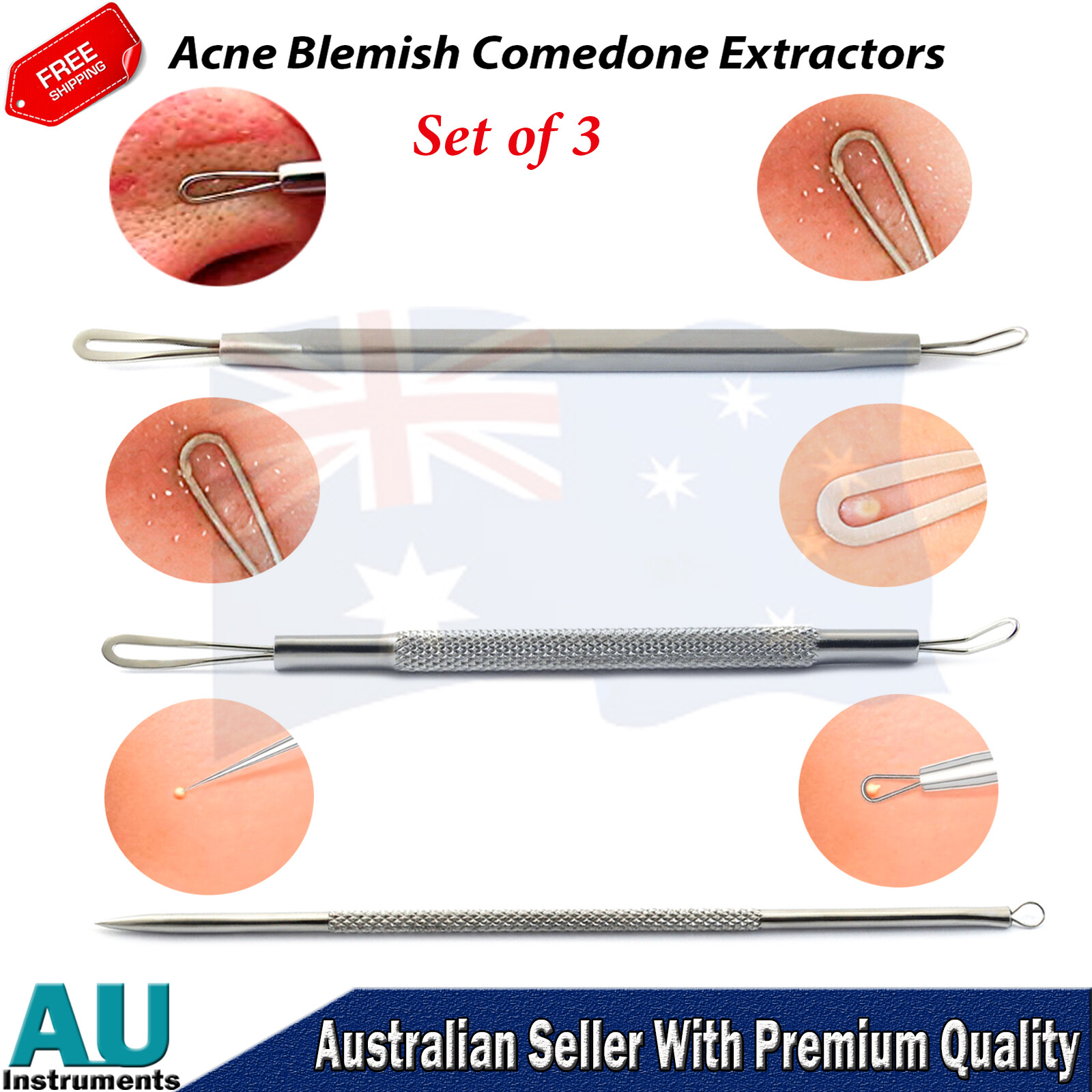 Beauty Salon Acne Blemish Comedone Extractor & Needle Blackhead Removers