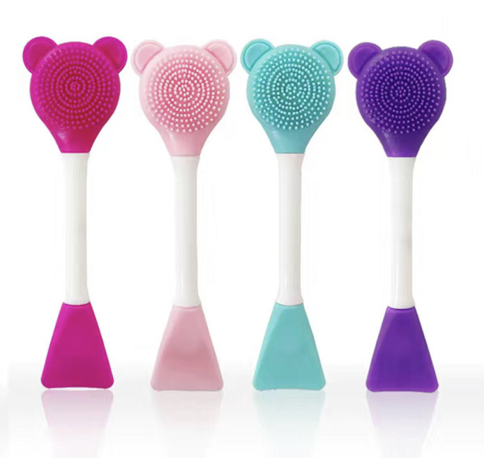 Portable Soft Silicone Facial Cleansing Brush Double Head Home Travel Purple