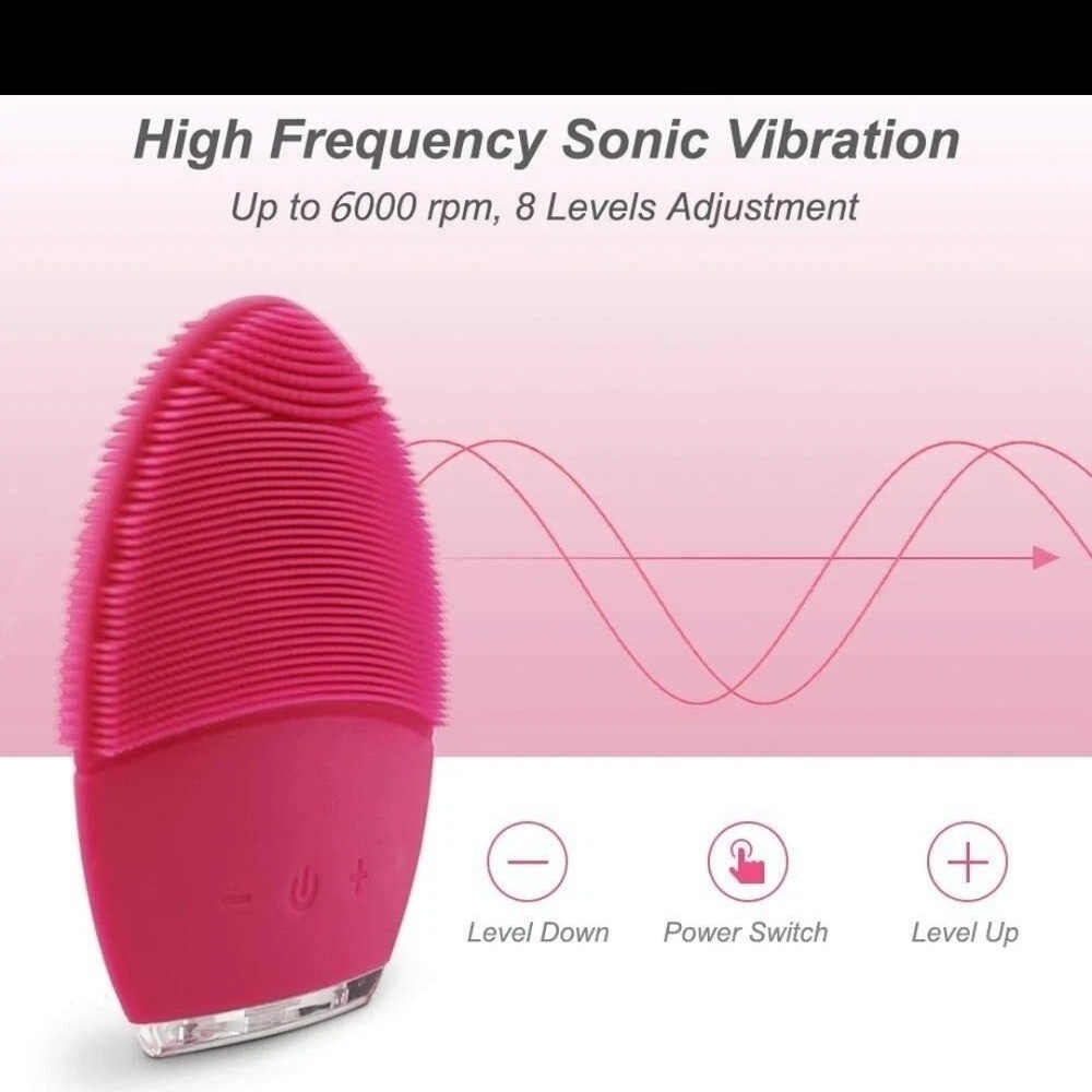 Sonic Facial Cleansing Brush Pink Waterproof USB Silicone Exfoliating