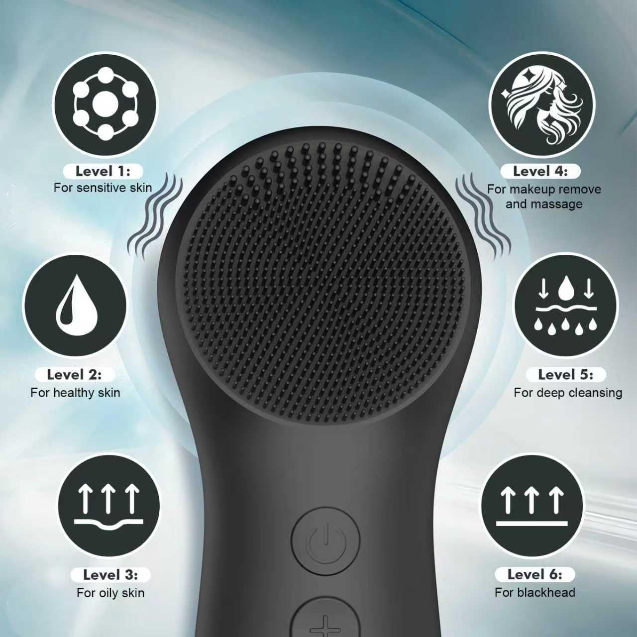 Electric Facial Cleansing Brush with 6 Speed Vibrating Silicone Face Scrubber