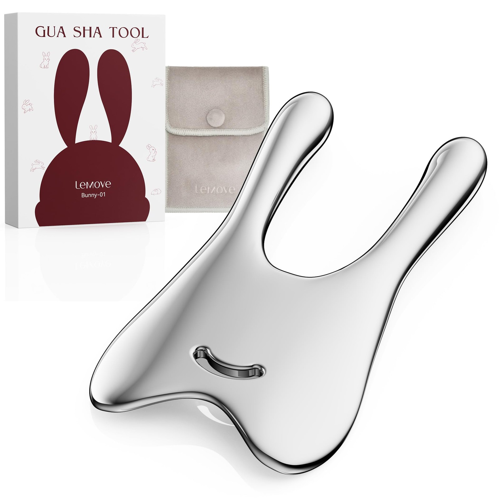 Lemove Stainless Steel Gua Sha Facial Tool – Massage for Silver