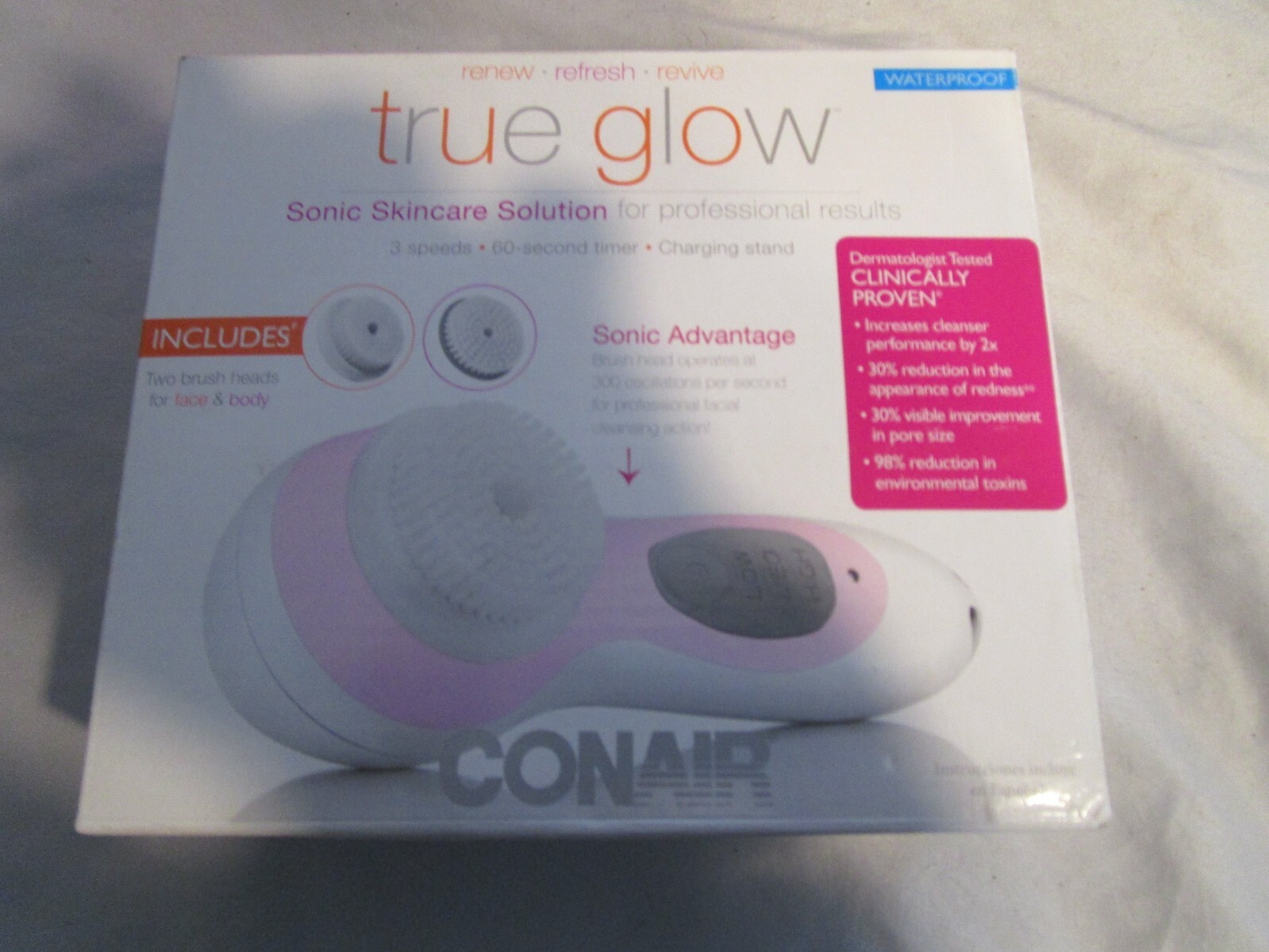 Conair True Glow Sonic Facial Brush Cleansing System For Radiant Skin New In Box
