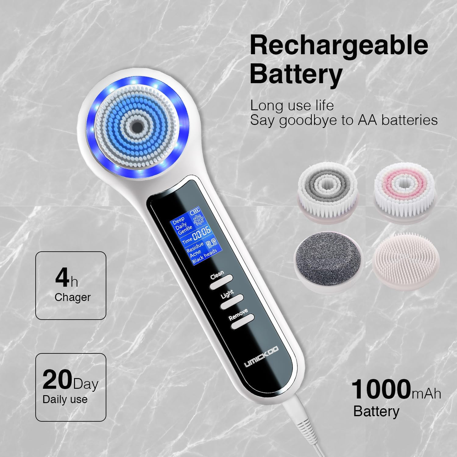 3 in 1 Facial Cleansing Brush & Blackhead Remover, Rechargeable Face Scrubber wi