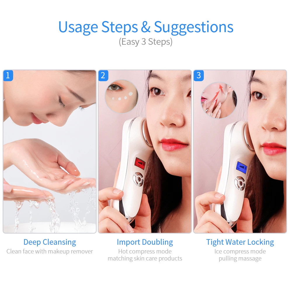 Facial Hot&Cold Vibration Massager Ice Skin Care Cryotherapy Calm Skin Shrink Po