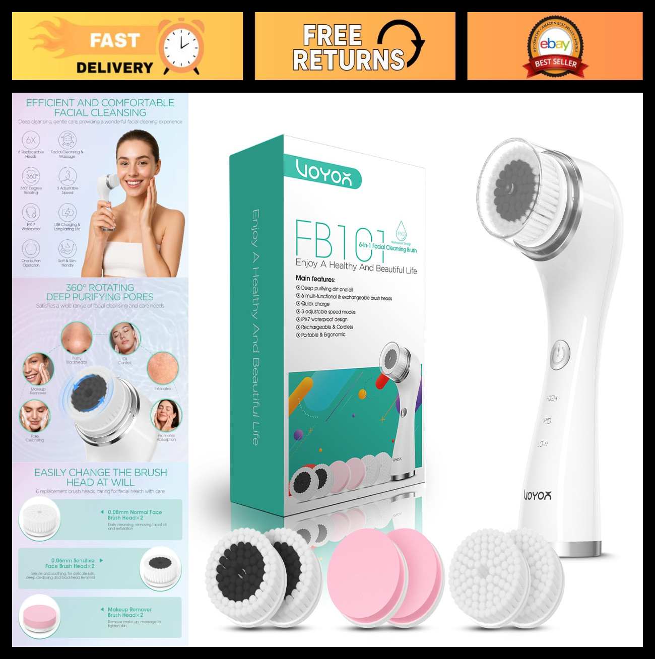 Electric Facial Cleansing Brush – Rechargeable Deep Clean Exfoliator & Blackhead