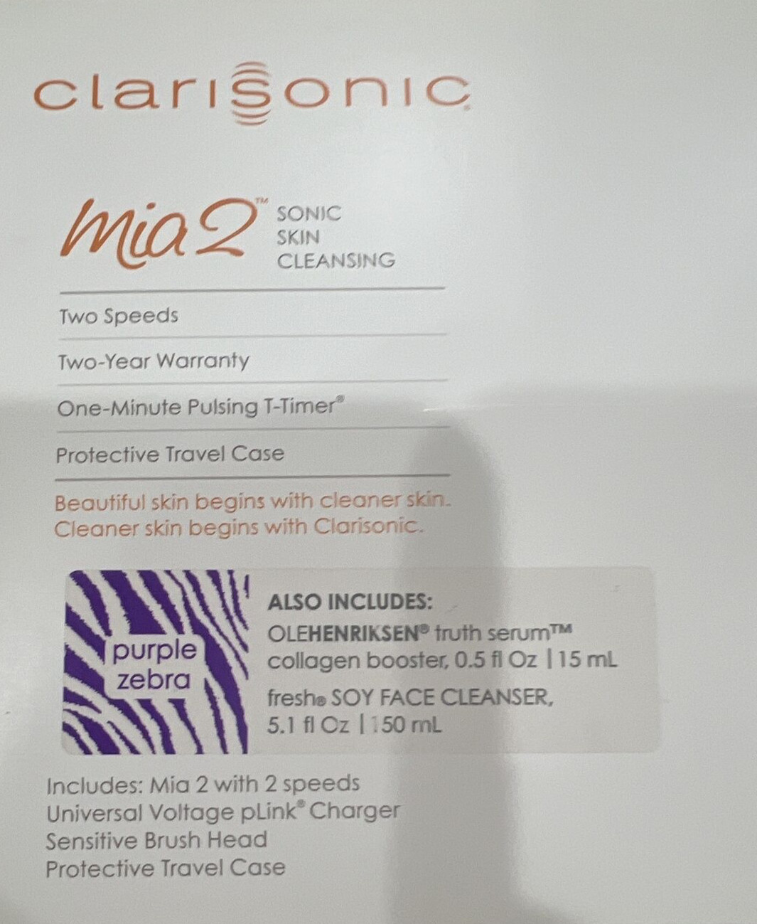 Clarisonic Mia 2 Facial Sonic Skin Cleansing System w Case Brush & Charger