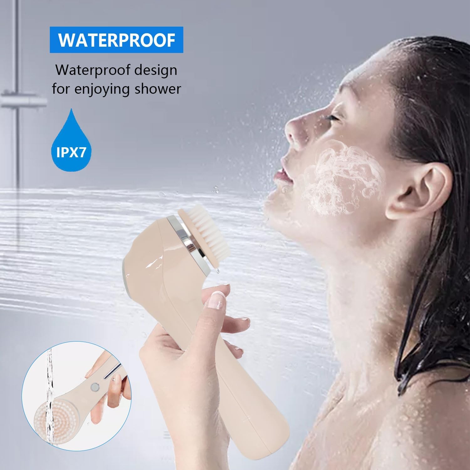 Cleansing Brush, 2 in 1 Ｗaterproof IPx7 Spin Scrubber Set with 4 Brush Heads,…