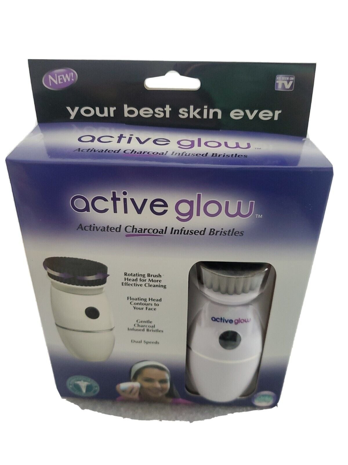 Active Glow Activated Charcoal Infused Rotating Facial Cleansing Brush – New