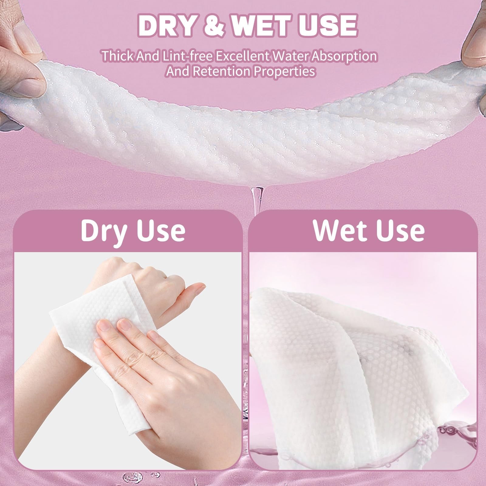 Disposable Face Towel 100 Count for Washing Soft 100 (Pack of 6), Pink