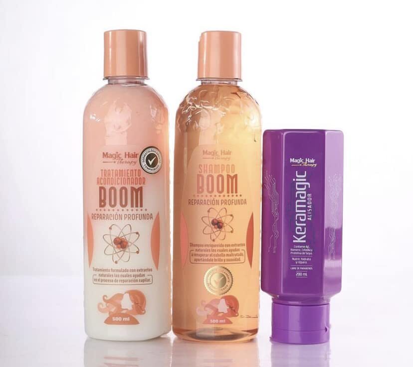 Magic Hair Therapy Shampoo, Acondicionador BOOM y Keramagic Morada Alisador