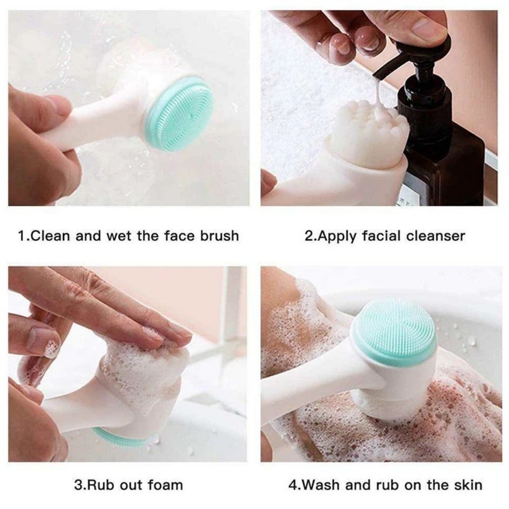 3D Massage Facial Brush Double Silicone Cleansing Manual Soft Bristles Exfoliato