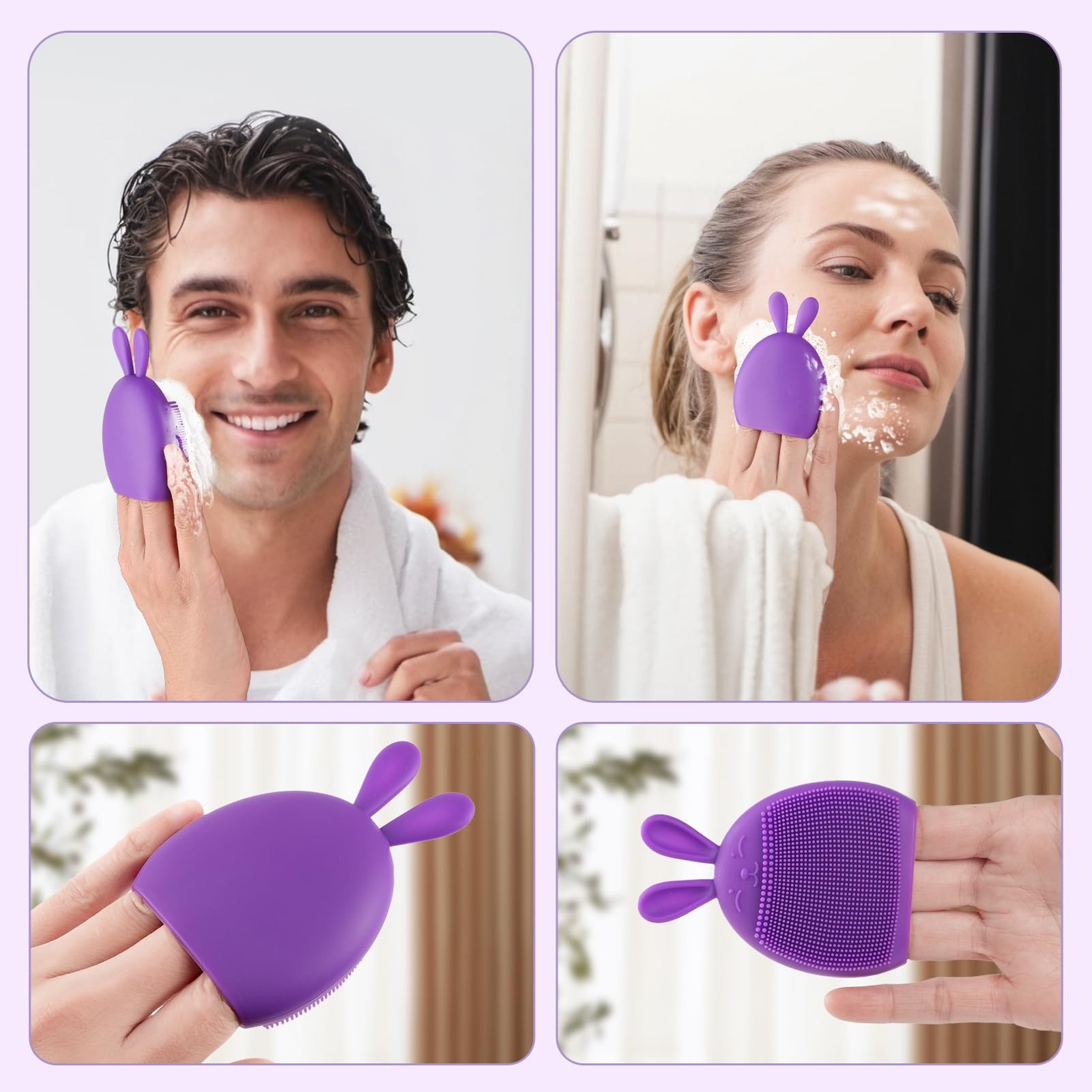3 Pack Face Scrubber,Holinduk Soft Silicone Facial Cleansing Brush Purple