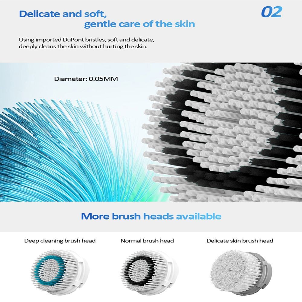 Facial Cleansing Brush, Sonic Facial Brush with 3 Brush Heads for Daily Skin Car