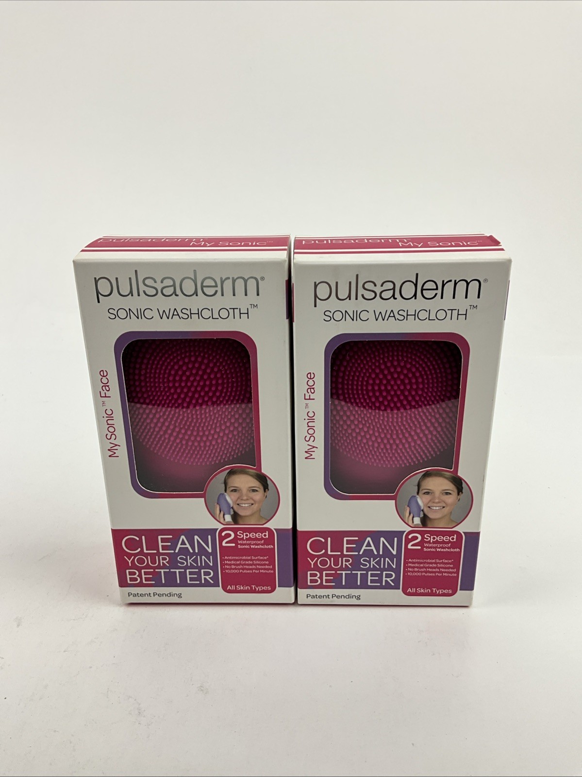 2 Pulsaderm Sonic Washcloth Micro Pulse Cleansing Red 2 Speed Waterproof