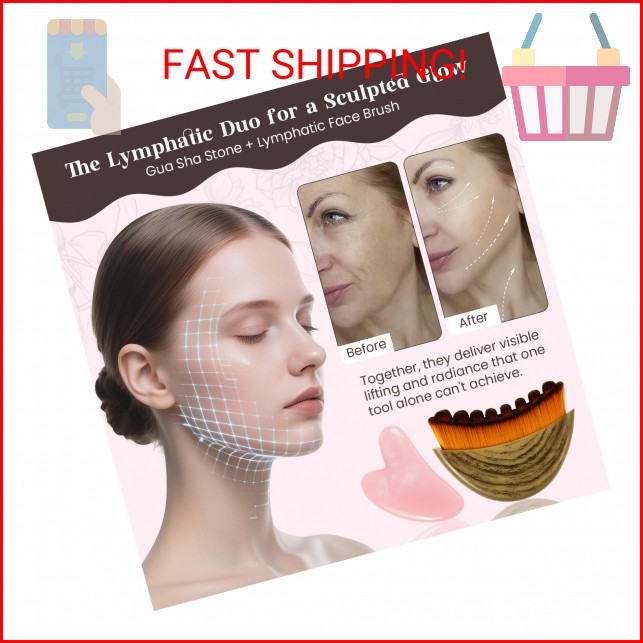 Lymphatic Contour Face Brush and Gua Sha Set, 2-in-1 Manual Facial Brushes for L
