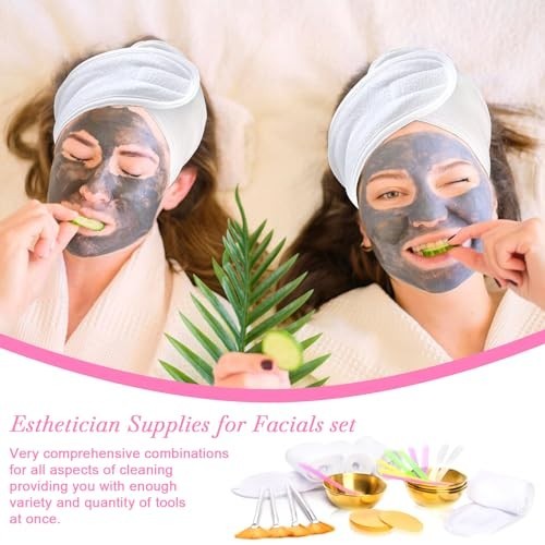 34 Pcs Facial Supplies Set: Gold Bowls, Mud Mask Applicators, Brushes & Sponges