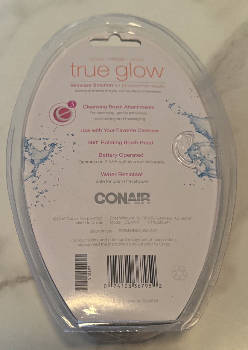 Conair True Glow Facial Cleansing Brush Battery Operated 3-Piece Set Facial Kit