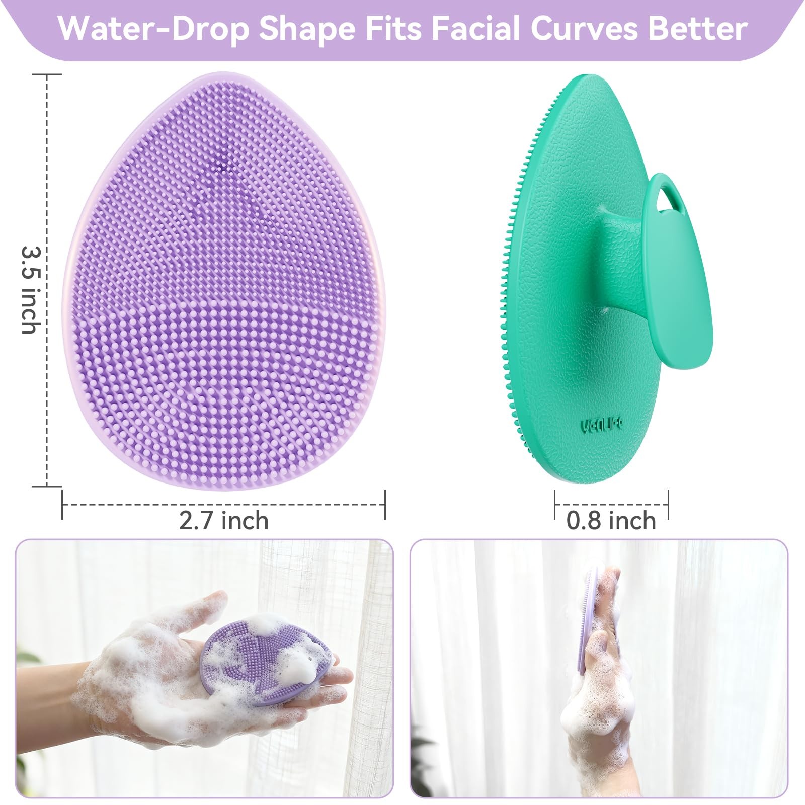 Silicone Face Scrubber 2 Pack, Manual Facial Cleansing Brush Lavender & Teal