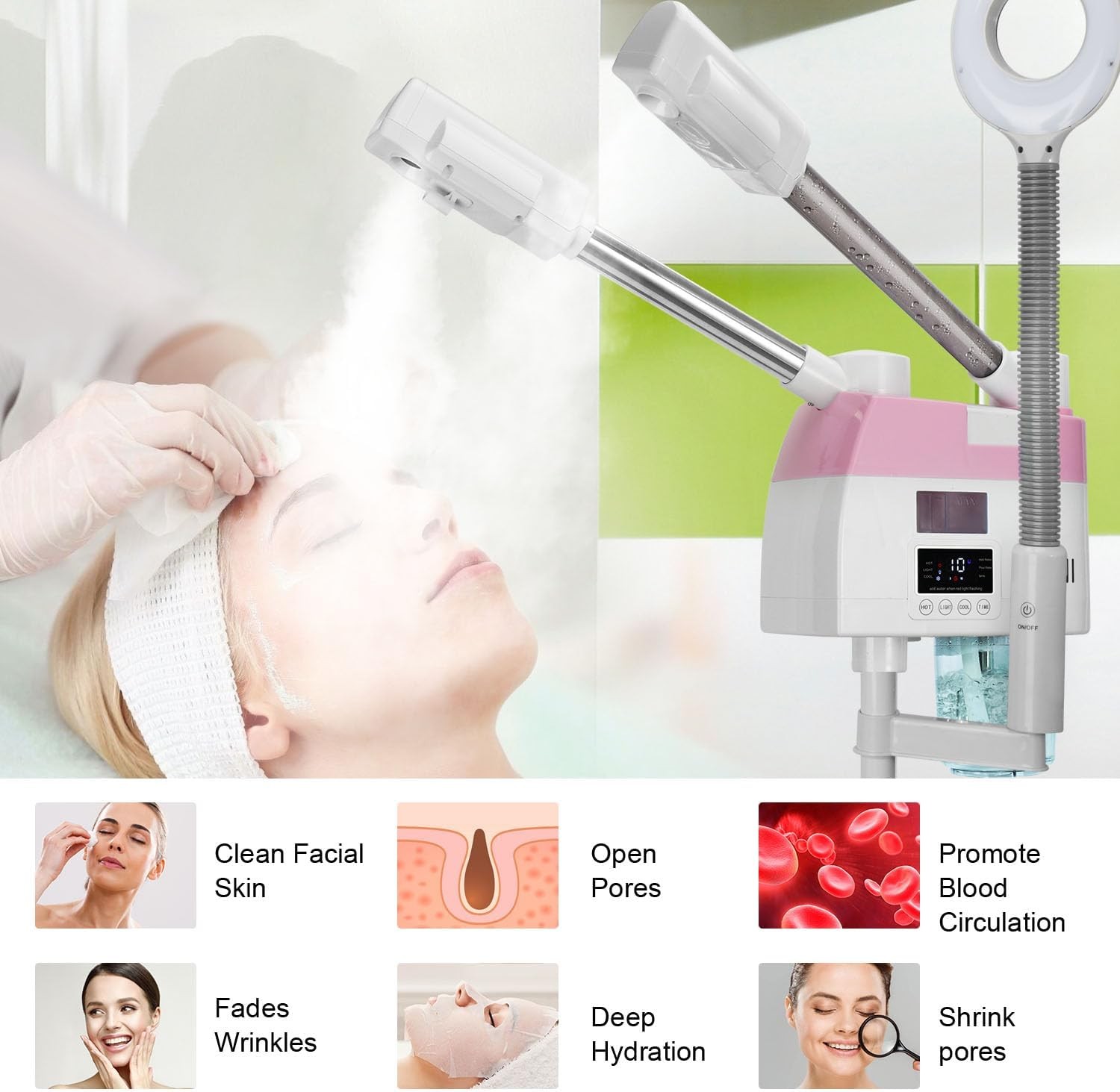 Professional Facial Steamer 3in1 5X Magnifying Lamp