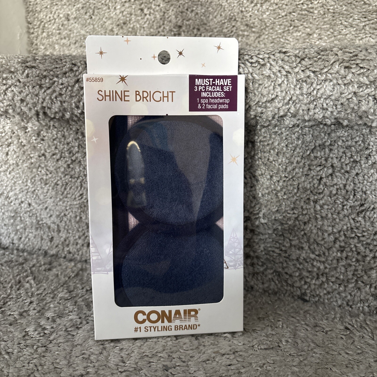 Conair Shine Bright Facial Set 1 Spa Head Wrap & 2 Facial Pads