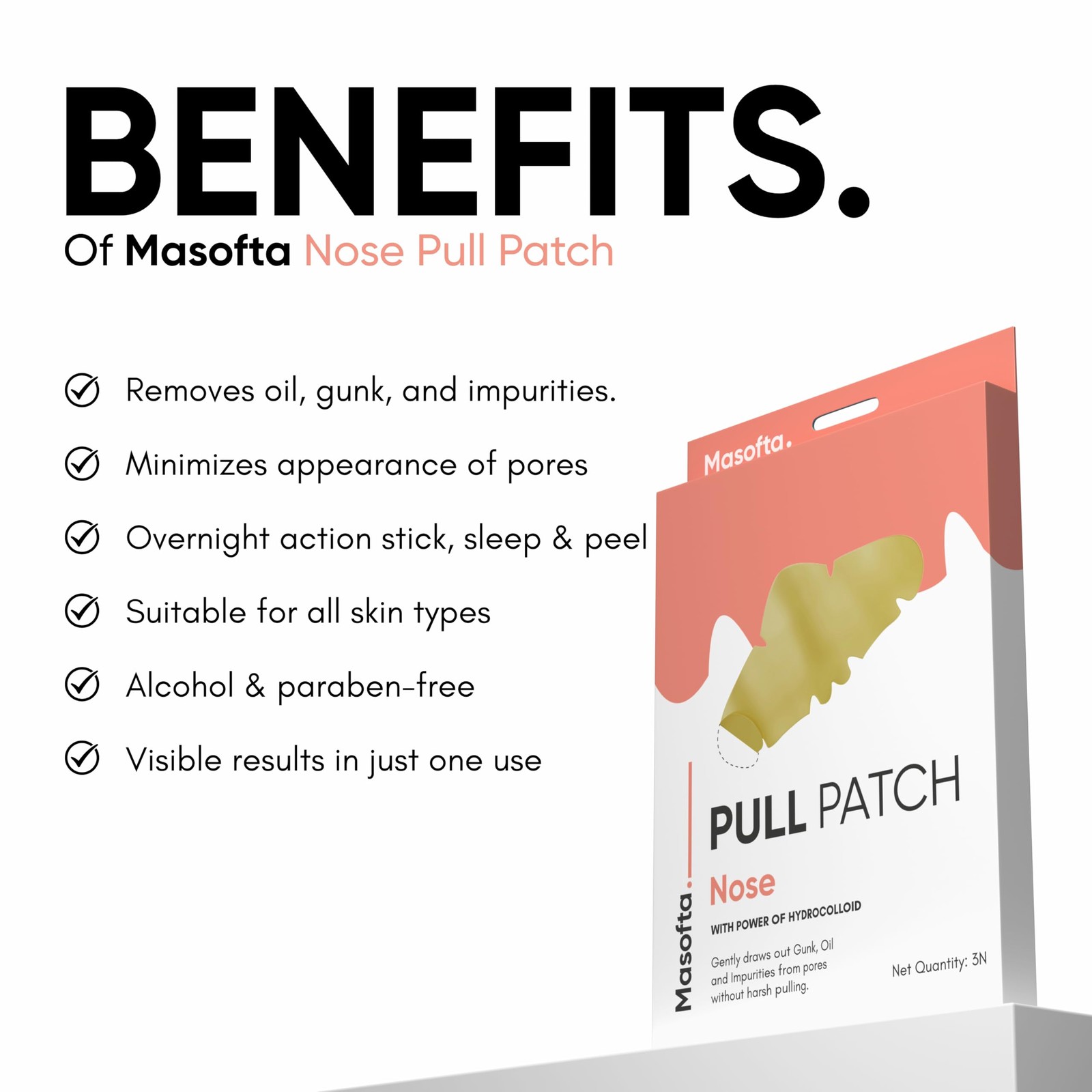 Masofta Pull Patch Nose Strips – Remove Oil & Whiteheads Overnight (3 Pack)