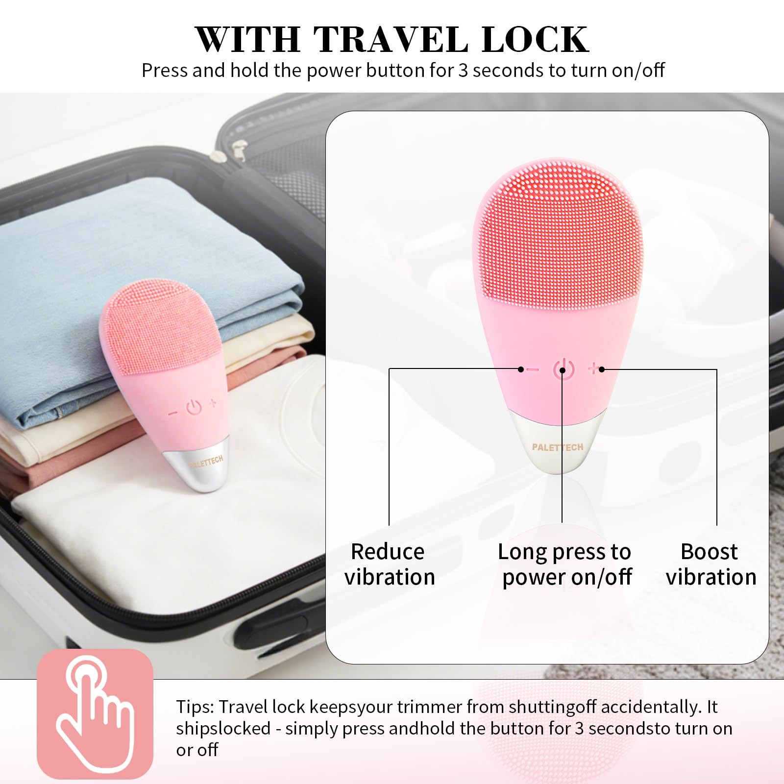 Facial Cleansing Brush, Rechargeable Silicone Face Scrubber with 5 Pink