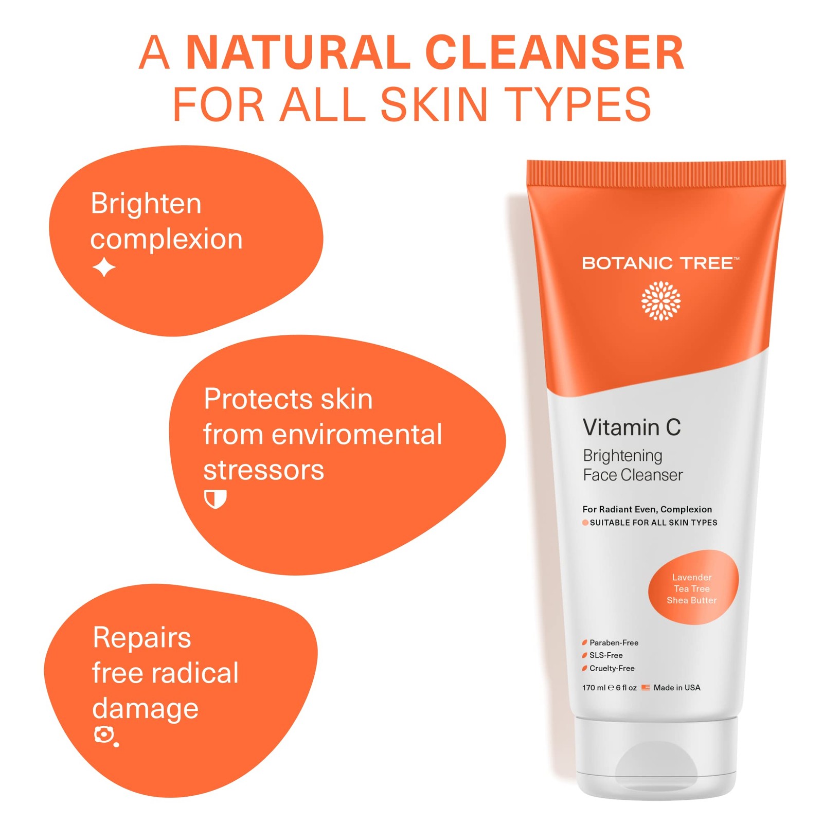 Botanic Tree Vitamin C Face Wash – Facial Cleanser for 6 Fl Oz (Pack of 1)
