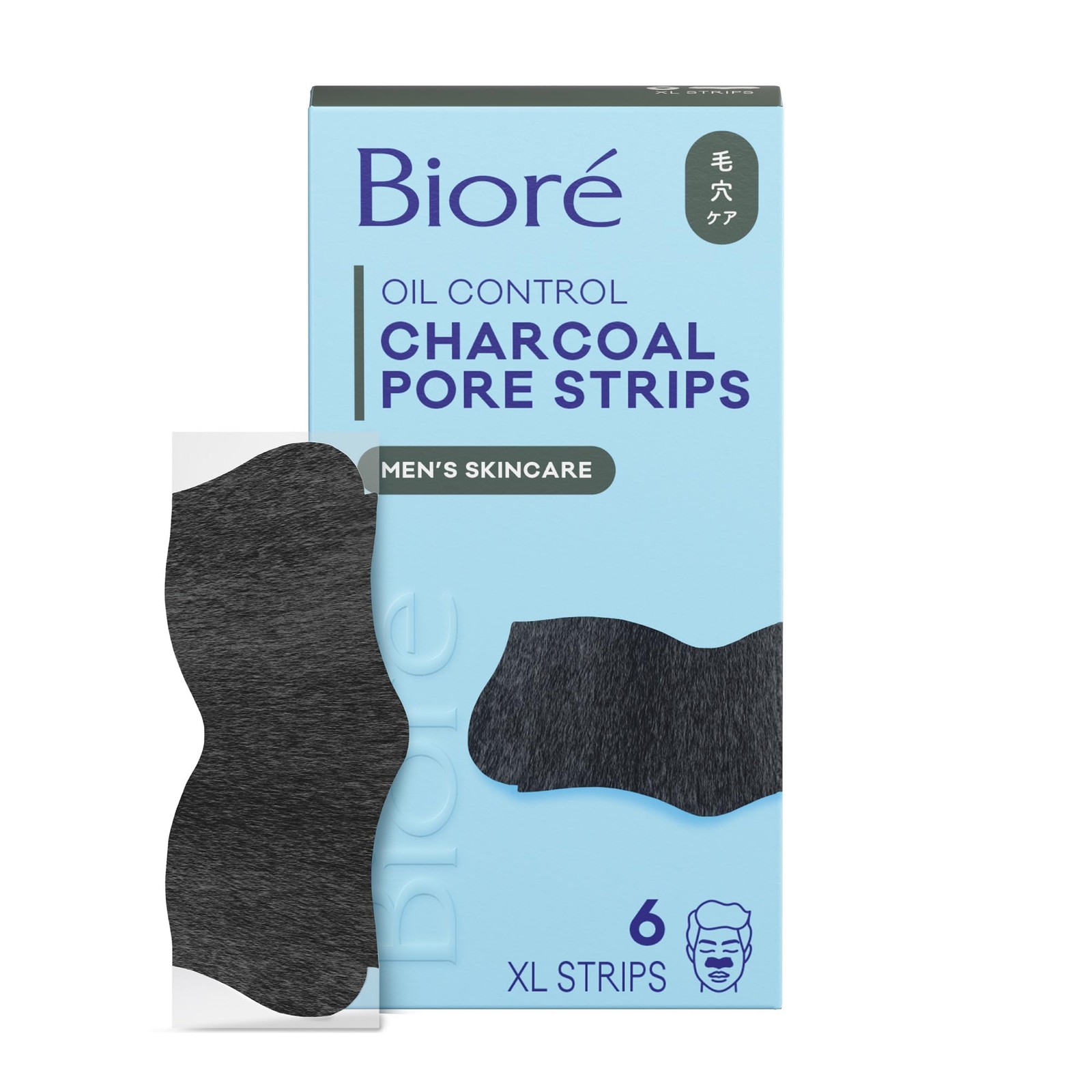 Bioré Charcoal Deep Cleansing Pore Strips for Men, 6 Count (Pack of 1), White