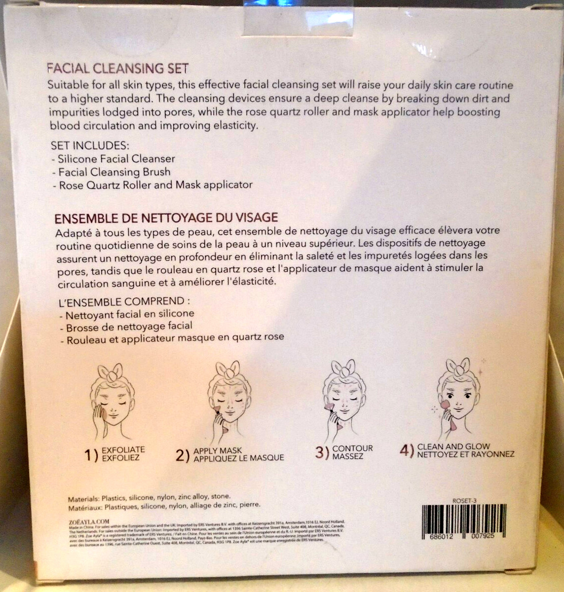 Zoe Ayla Facial Cleansing Set 3pc Silicone facial cleanser cleanse brush, roller