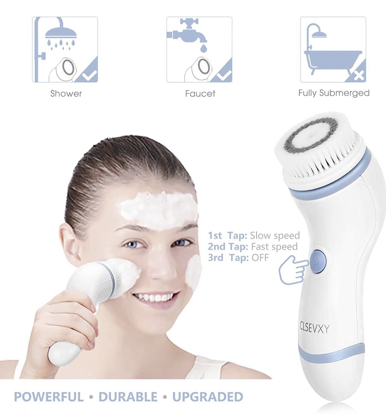 Water-Resistant Facial Cleansing Spin Brush Set w/4 Interchangeable Brush Heads