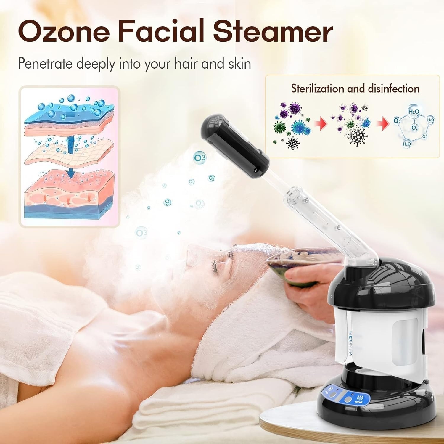 Vaporizador de cabello, vaporizador facial de ozono 2 en 1, diseño para salón