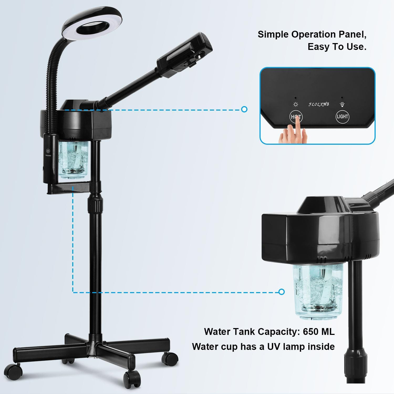 2 in 1 Facial Steamer Professional Ionic Face Steamer with 5X Magnifying Lamp&Ad