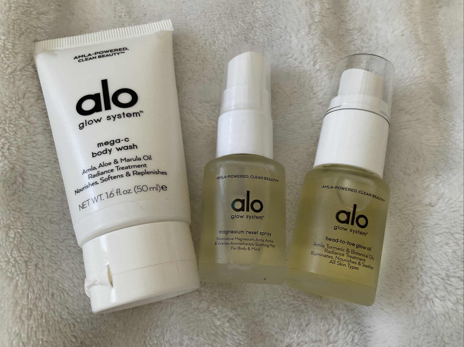 ALO Mega-C Body Wash, Head To Toe Glow Oil, & Magnesium Spray Set Lot 3