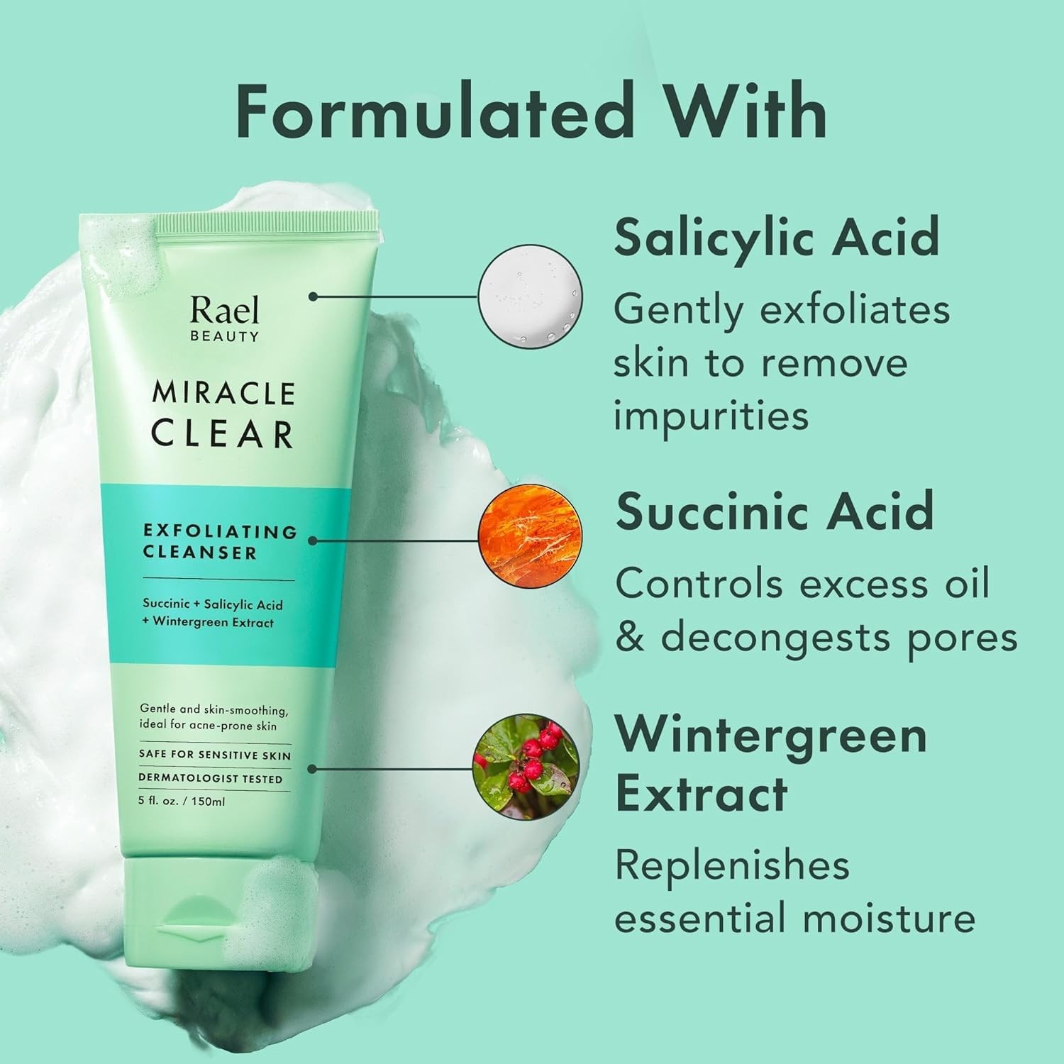 Rael Miracle Clear Facial Cleanser – Makeup 5 Fl Oz (Pack of 1), No Color