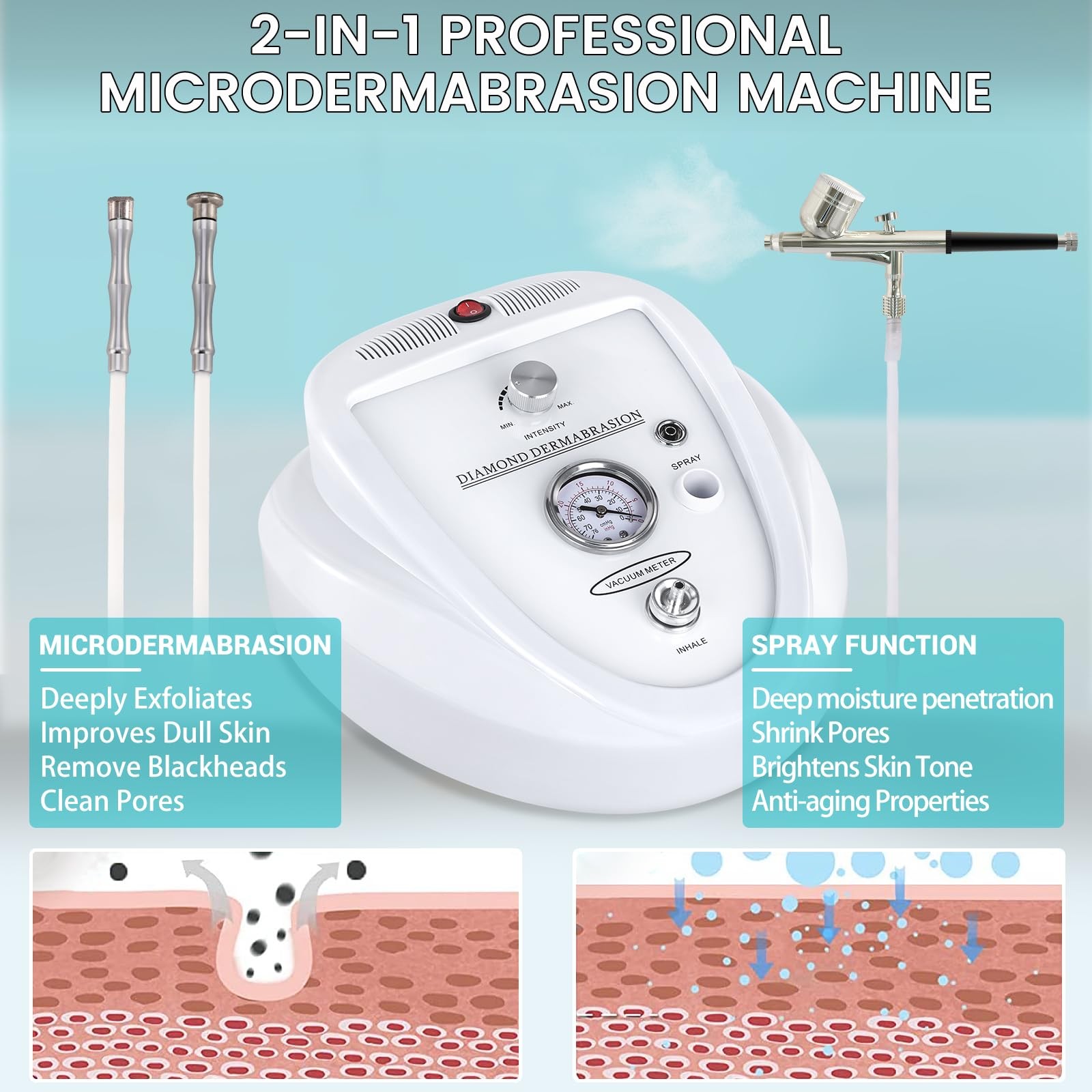 2 in 1 Diamond Microdermabrasion Machine with Spray Kit