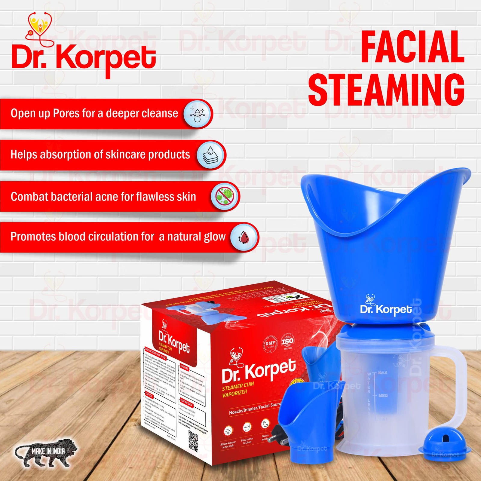 Dr. Korpet 3-in-1 Vaporizer Steamer for Cough, Cold & Facial – Blue