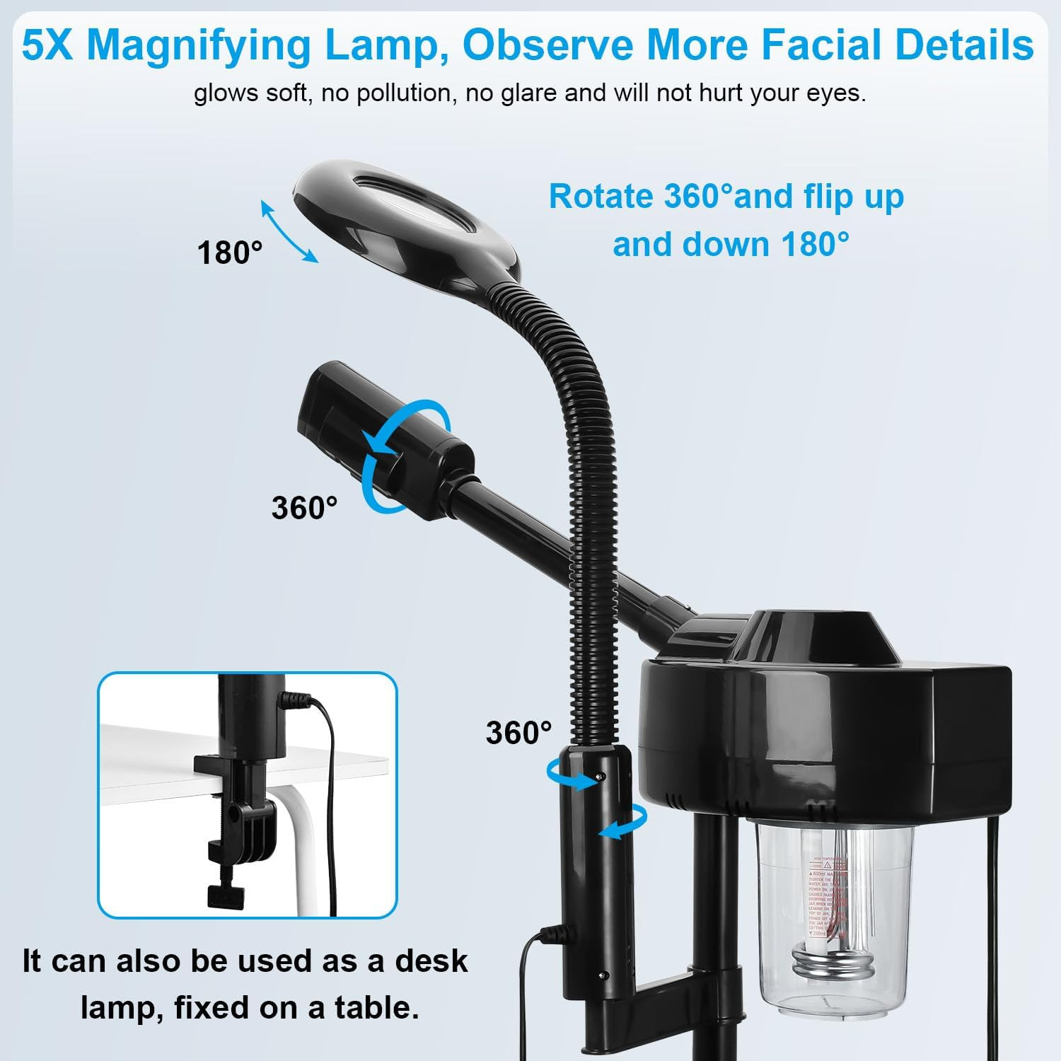 2 in 1 Facial Steamer Professional Ionic Face Steamer with 5X Magnifying Lamp&Ad