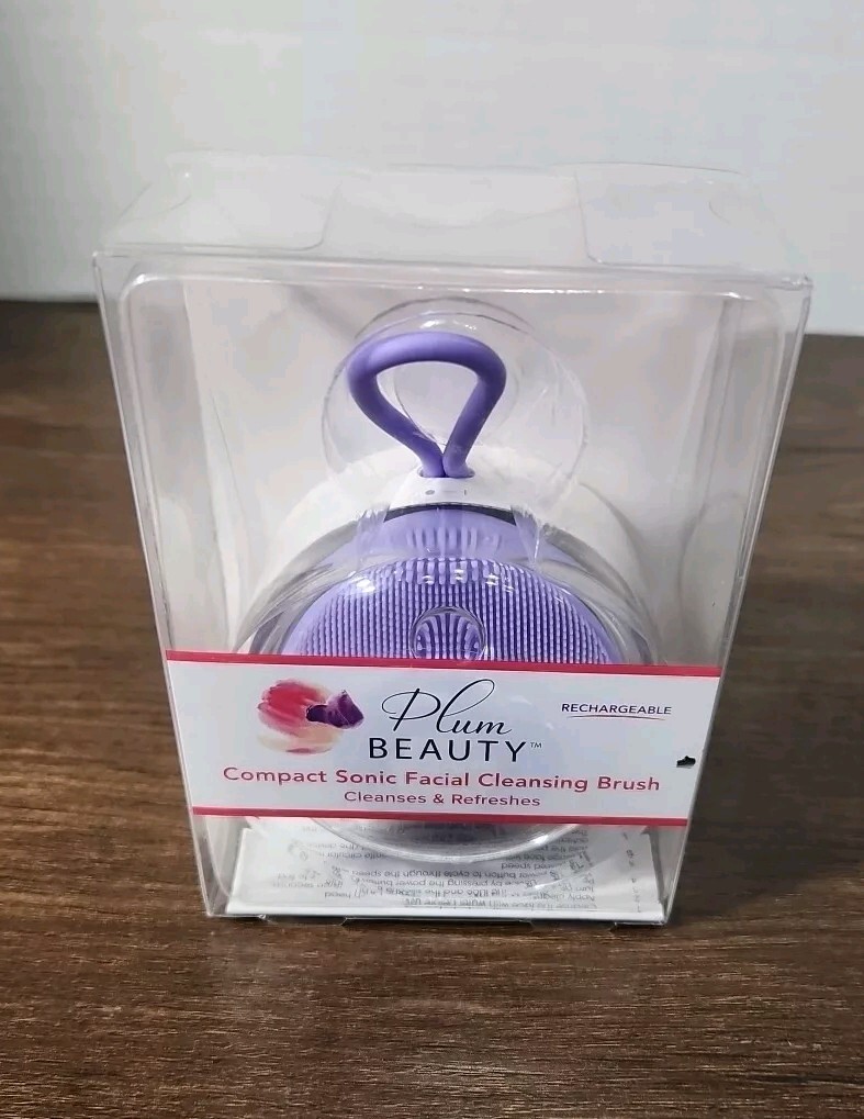 Plum Beauty Compact Sonic Facial Cleansing & Refreshing Brush – 1ct Purple NEW