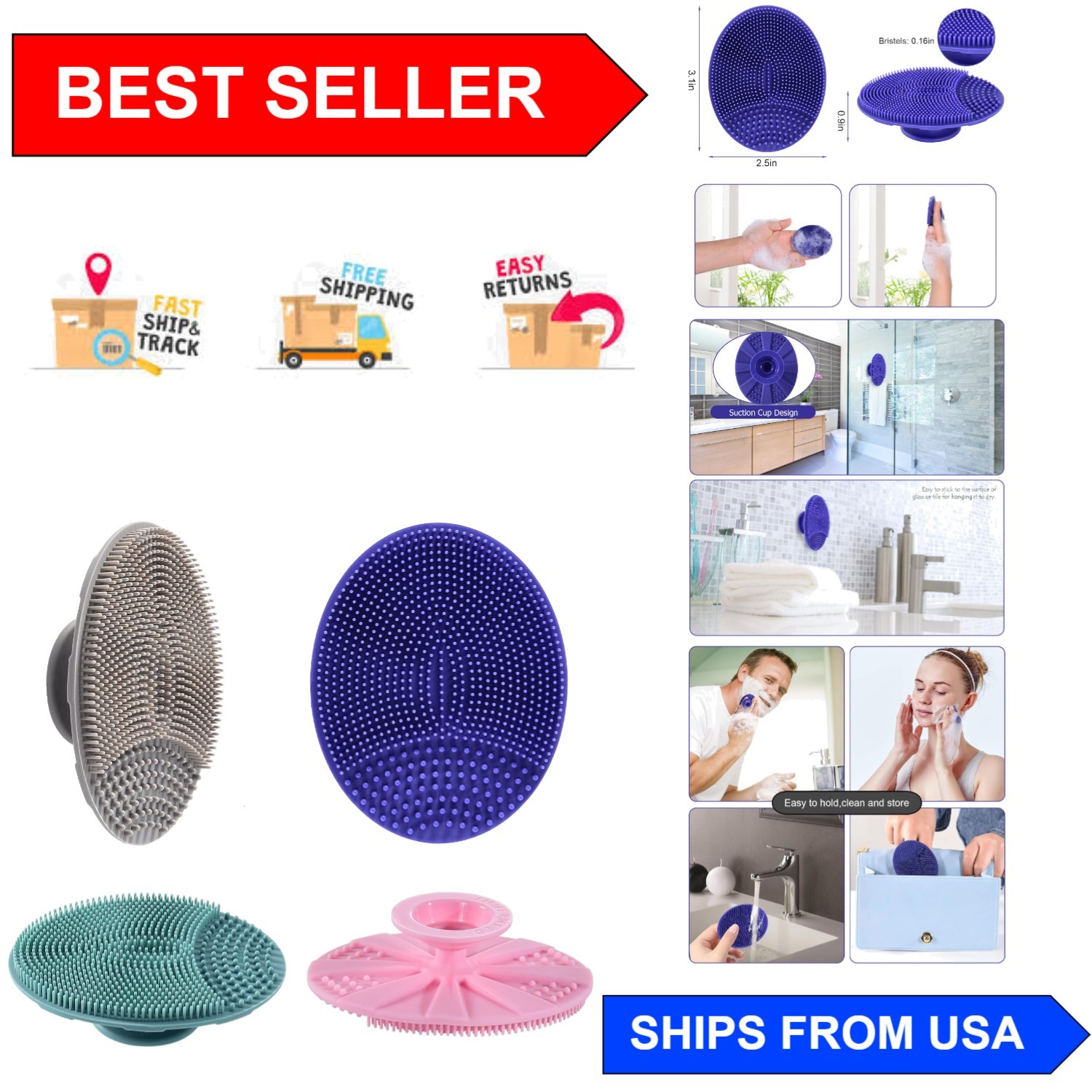 Compact Manual Silicone Facial Brush – Exfoliating Blackhead Remover Set of 4