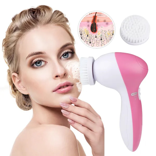 5in1 Electric Facial Cleansing Brush Face Spin Cleaning Scrubber For Women