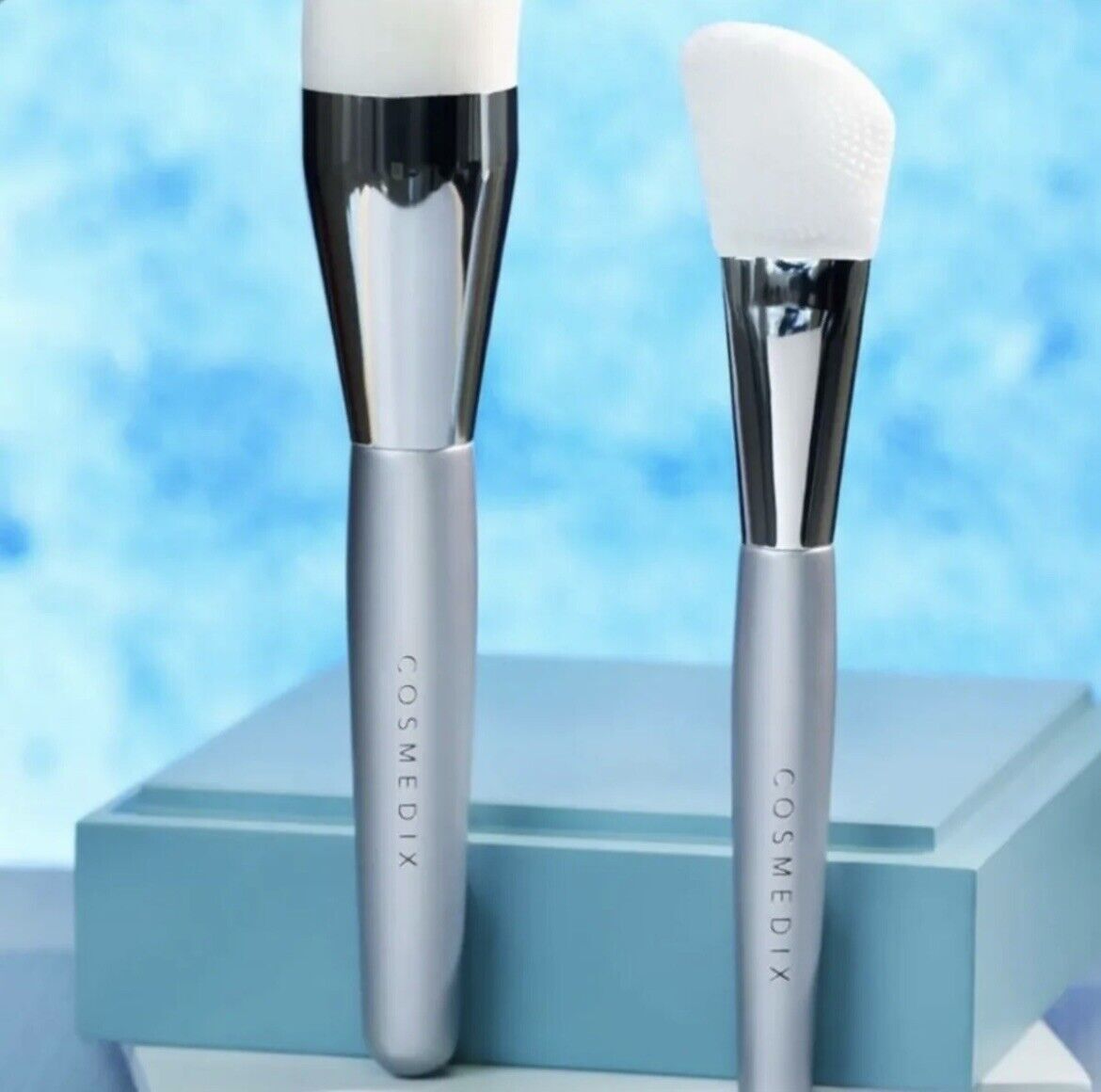 Cosmedix Cleansing Brush And Silicone Applicator Silver Set Retails at $25 NEW