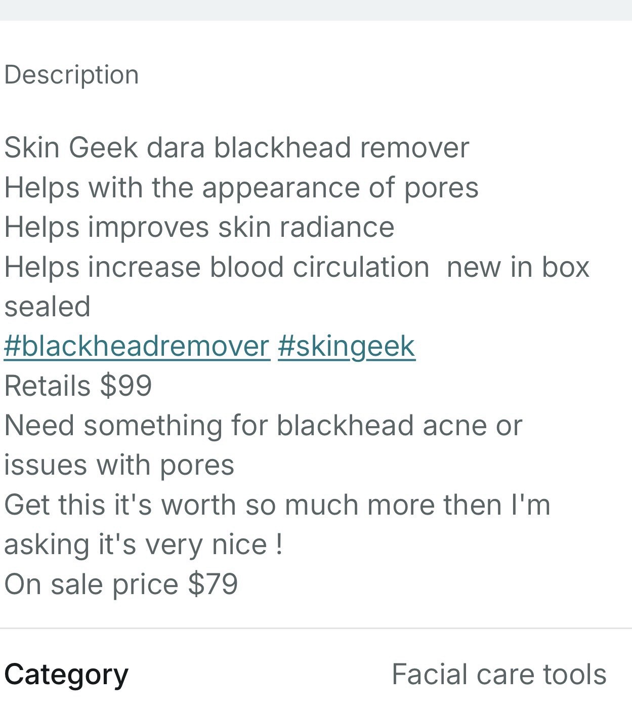 Skin Geek DARA Blackhead Remover White USB Rechargeable Pore Vacuum 5V 1000mAh