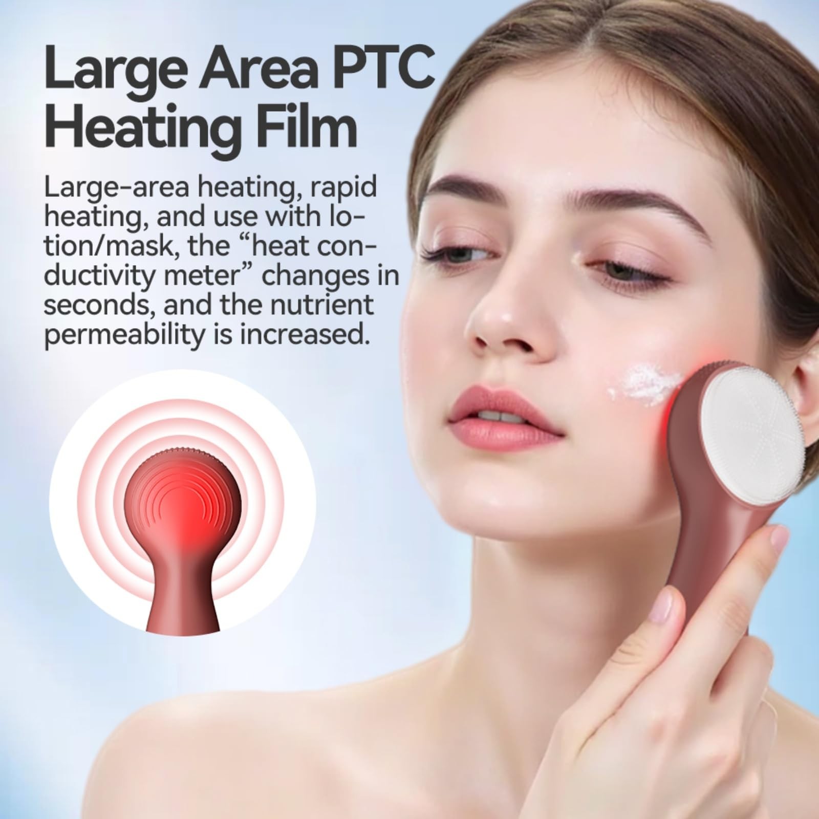 Facial Cleansing Brush Electric, Silicone Heated Face Scrubber with 7 Purple