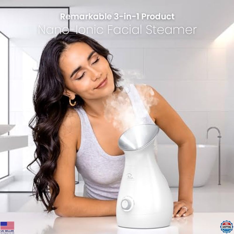 3-in-1 Nano Ionic Facial Steamer with Temp Control & 5-Piece Skin Kit – Black