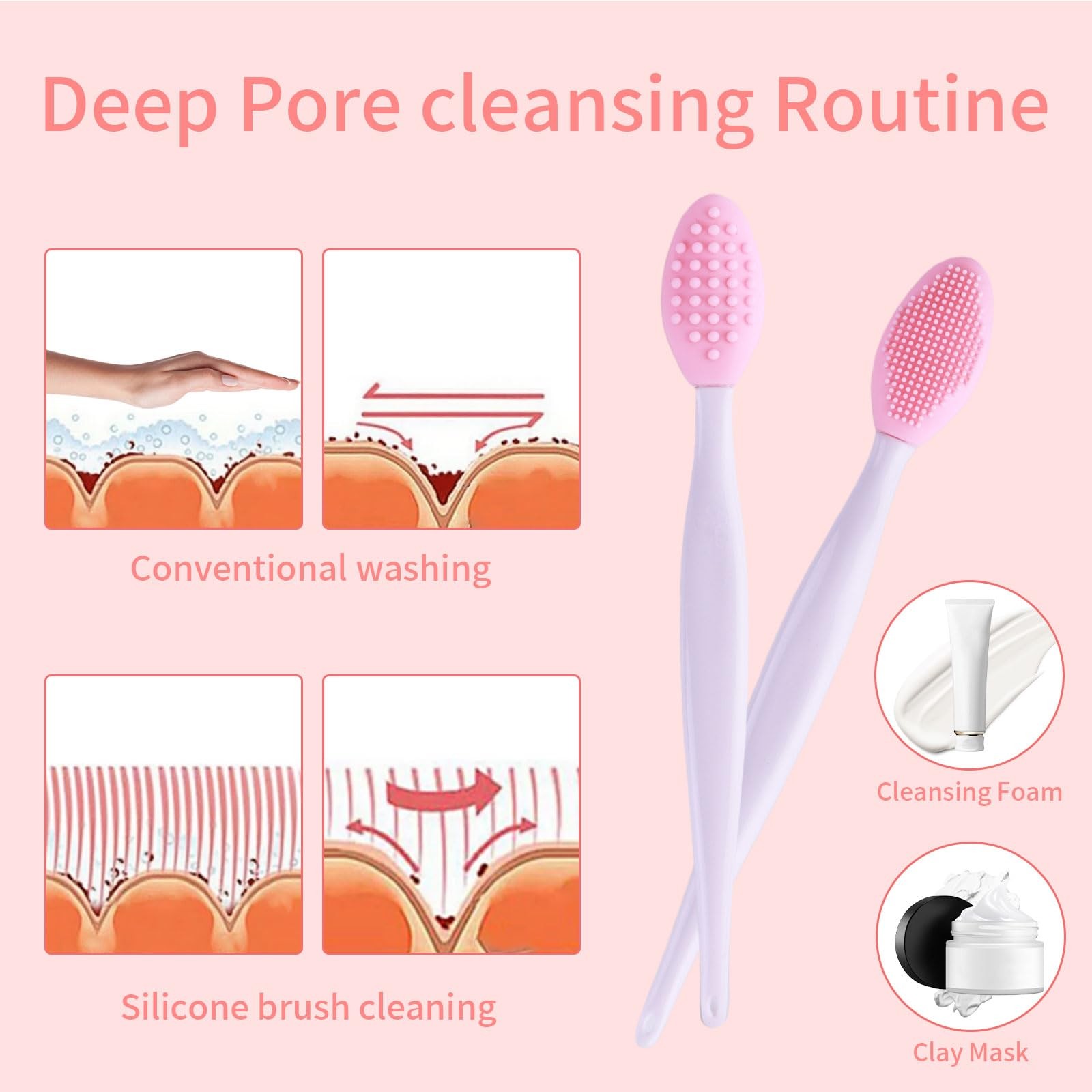 Yoizyfree 3 Pcs Lip Scrub Brush with Silicone Facial Cleansing Pink/Blue