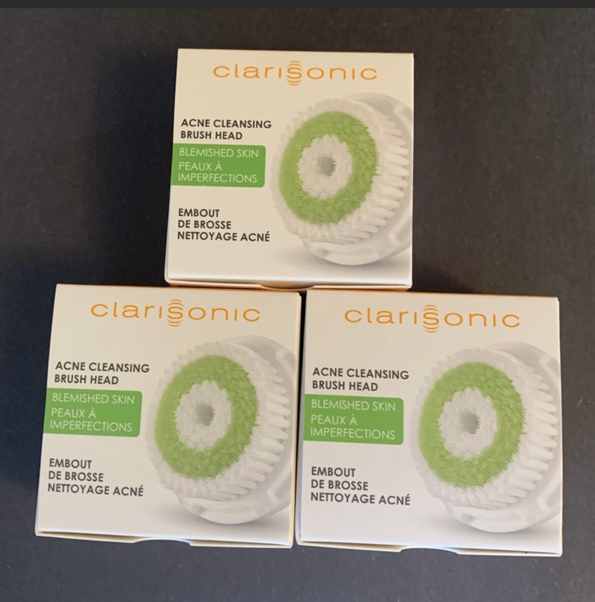NIB 3 Clarisonic Acne Replacement Brush Heads Face Mia Prima Pro Smart Fit Pore