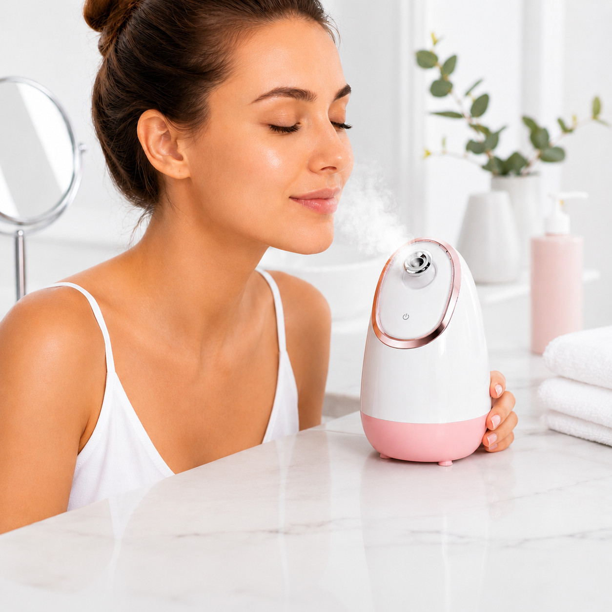 New Vanity Planet Aira Ionic Facial Steamer, Beige/Rose Gold for All Skin Types
